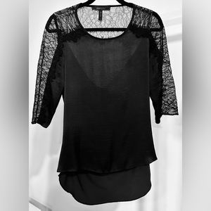 BCBGMaxazria black Silk and Lace top with scoop back